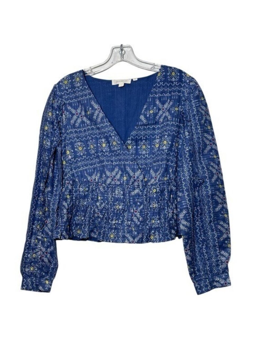 Anthropologie Forever that Girl Size S Smock Waisted Top Puff Long Sleeve Blue